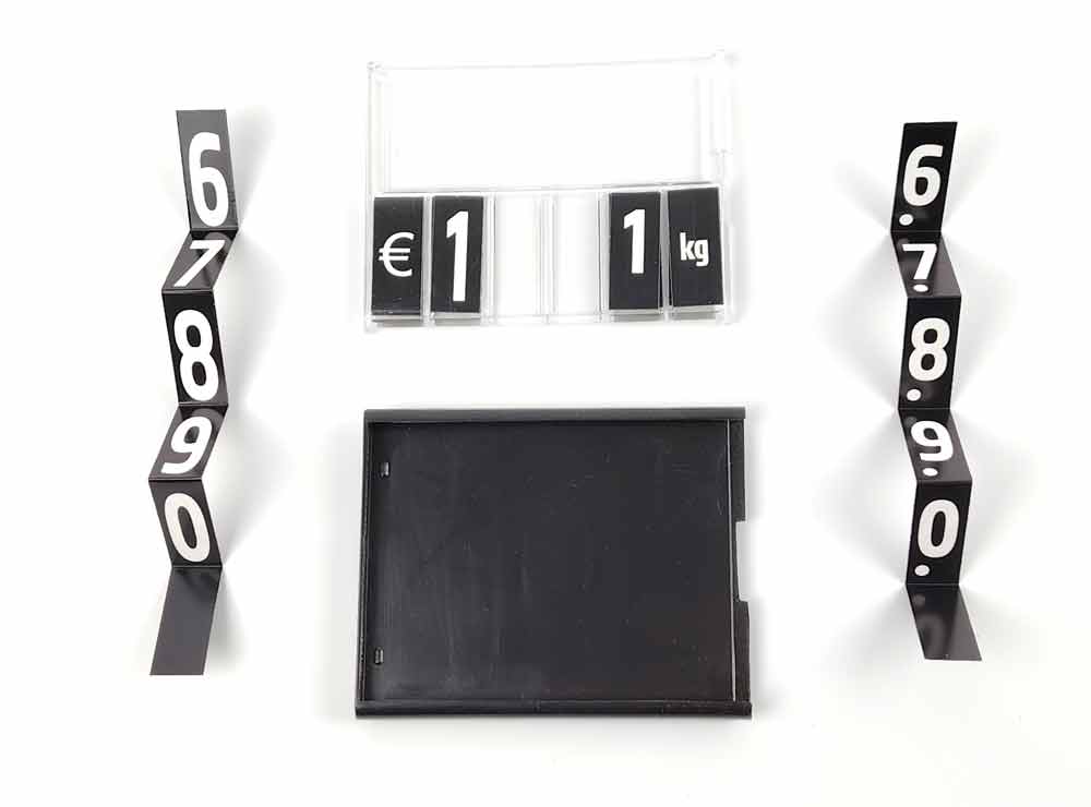 Portaprecios negro con librillos y números blancos