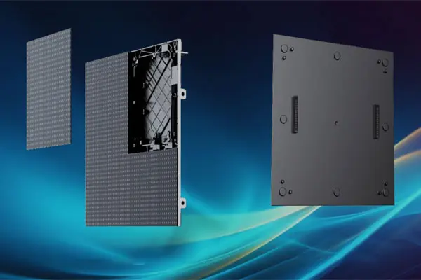 Diagrama técnico de la pantalla LED Lampro BNXII con mantenimiento frontal.