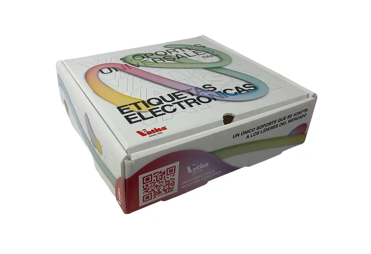 Caja de muestras cerrada de soportes universales para etiquetas electrónicas de Vatisa