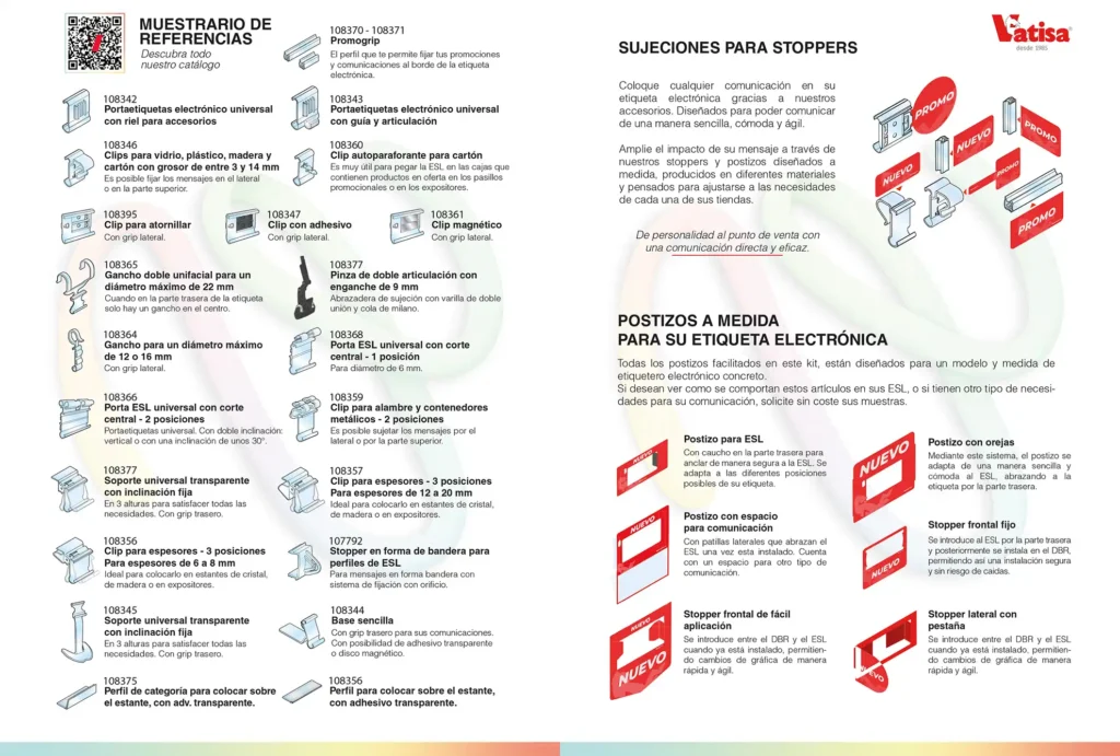 Catálogo técnico de referencias de soportes, perfiles y sujeciones para etiquetas electrónicas y PLV